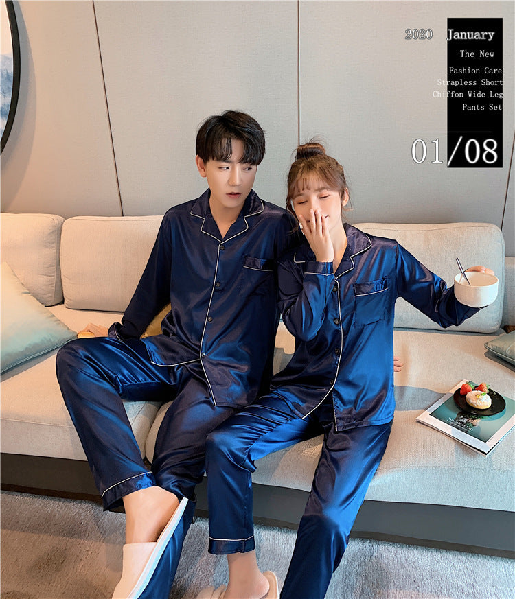 Spring Men Long Sleeve Pajamas Set Solid Satin Homewear Silk Man Sleepwear Suit Casual Turn-Down Collar Pyjamas Male Sleep Tops