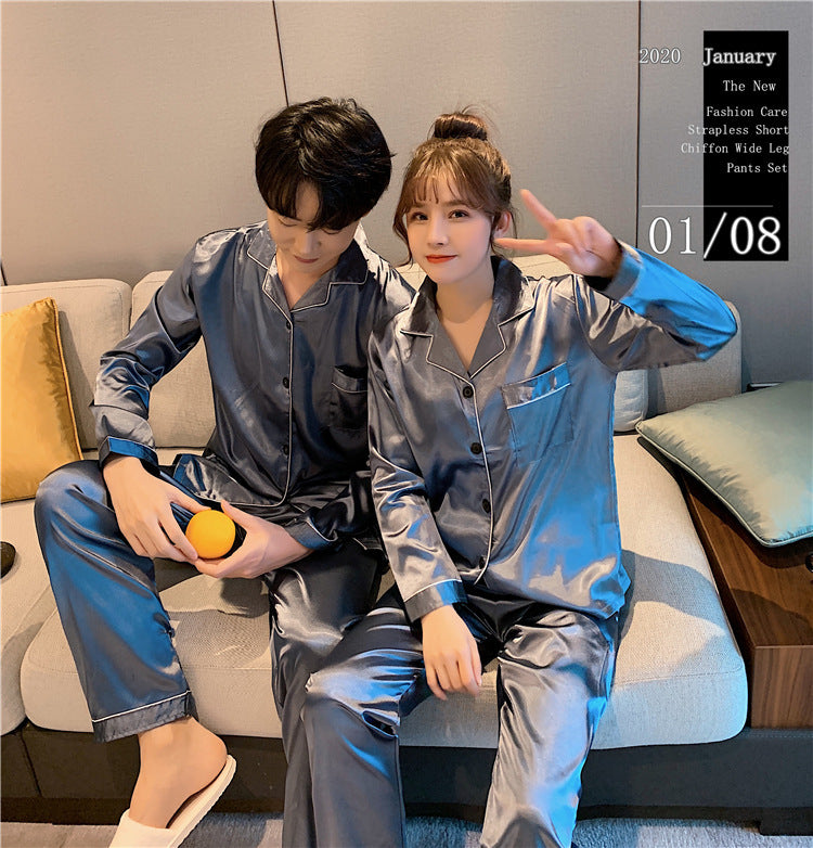 Spring Men Long Sleeve Pajamas Set Solid Satin Homewear Silk Man Sleepwear Suit Casual Turn-Down Collar Pyjamas Male Sleep Tops