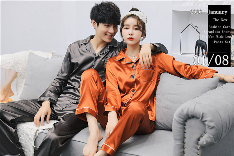 Spring Men Long Sleeve Pajamas Set Solid Satin Homewear Silk Man Sleepwear Suit Casual Turn-Down Collar Pyjamas Male Sleep Tops