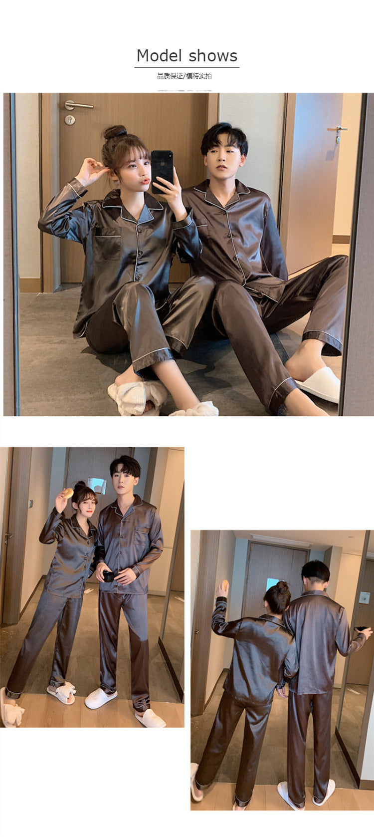 Spring Men Long Sleeve Pajamas Set Solid Satin Homewear Silk Man Sleepwear Suit Casual Turn-Down Collar Pyjamas Male Sleep Tops