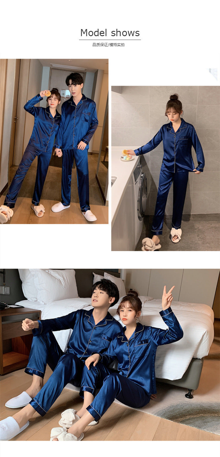 Spring Men Long Sleeve Pajamas Set Solid Satin Homewear Silk Man Sleepwear Suit Casual Turn-Down Collar Pyjamas Male Sleep Tops