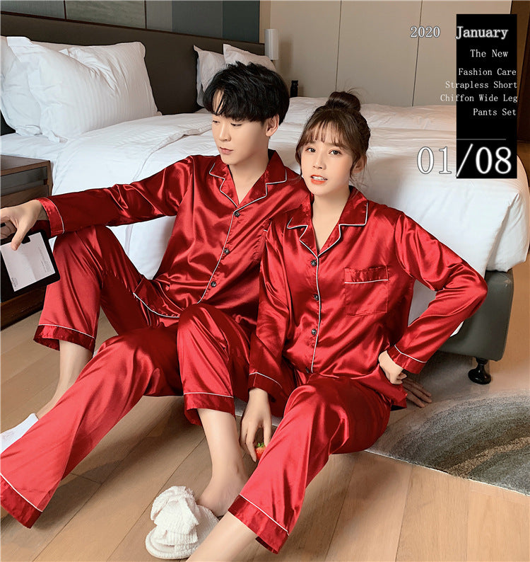 Spring Men Long Sleeve Pajamas Set Solid Satin Homewear Silk Man Sleepwear Suit Casual Turn-Down Collar Pyjamas Male Sleep Tops