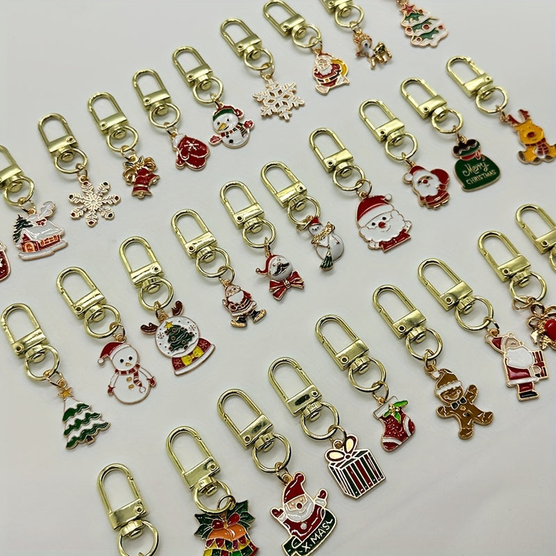 30pcs Christmas Charm Set: Festive Santa & Reindeer Keychains - Cute Alloy Keyring Accessories for Bags, Backpacks & Cars - Perfect Holiday Party Favors & Gifts