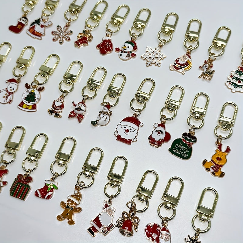 30pcs Christmas Charm Set: Festive Santa & Reindeer Keychains - Cute Alloy Keyring Accessories for Bags, Backpacks & Cars - Perfect Holiday Party Favors & Gifts