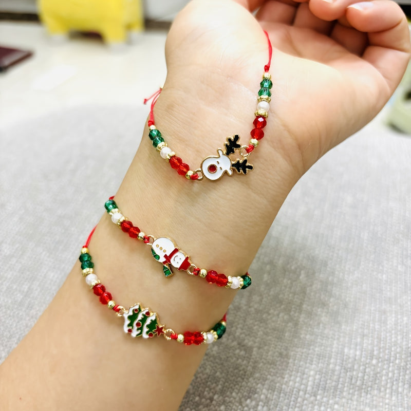 Women's Classic Style Christmas Charm Bracelet Set of 6 - Cotton Rope, No Plating, Adjustable, Santa Claus & Festive Icons, Christmas Gift, All Seasons Wrist Jewelry for Party & Vacation