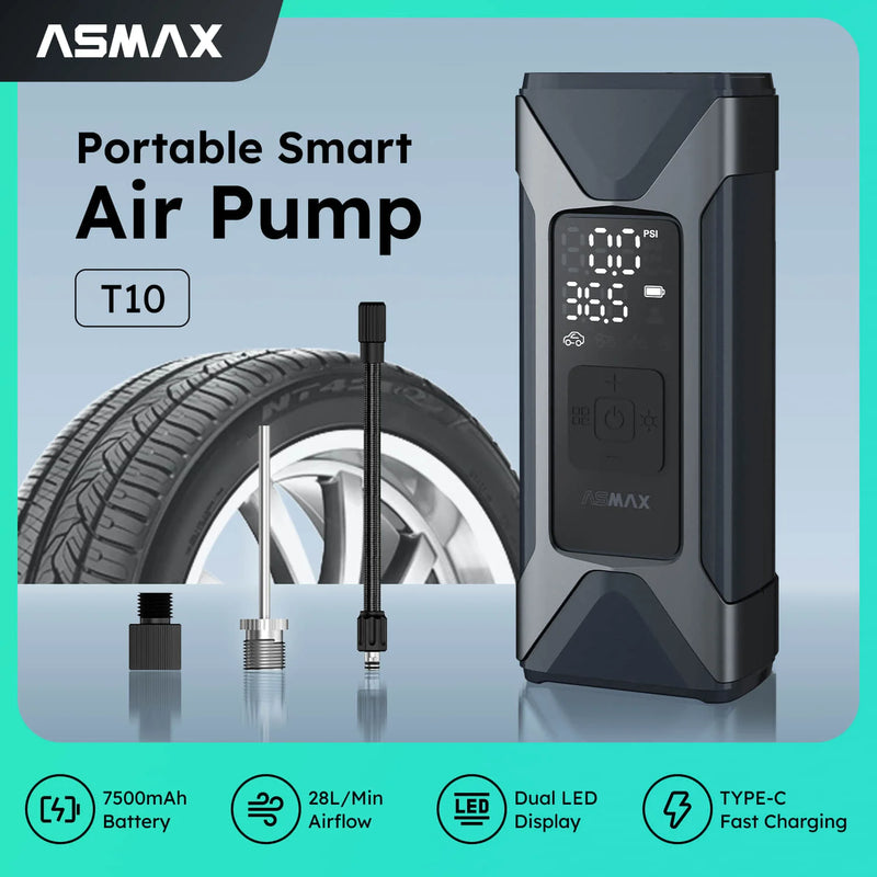 ASMAX Motorcycle Air Pump 7500mAh Tyre Electric Inflator Pump 160PSI Portable Inflator Pump for Car Bicycle Balls Air Compressor