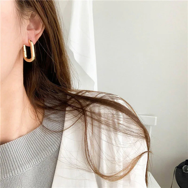 Foxanry Minimalist Stamp Earrings for Women INS Fashion Geometric Ellipse U-Shape Elegant Bride Jewelry Gifts