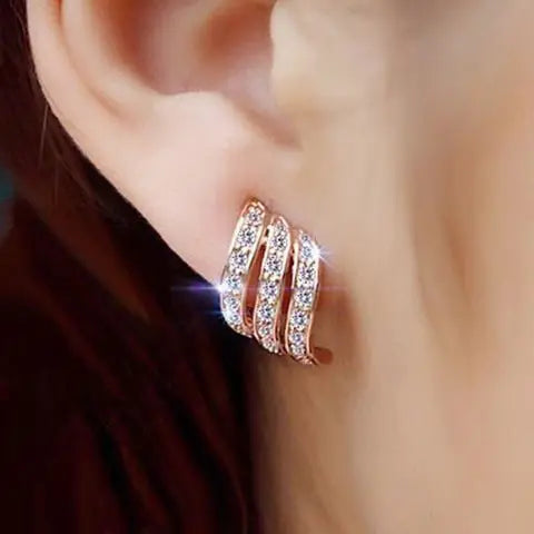 Korea Design Rhinestone Clip On Earrings No Hole Women's Simple Elegant Style Ear cuff  Bridal Wedding Party Earrings Jewelry