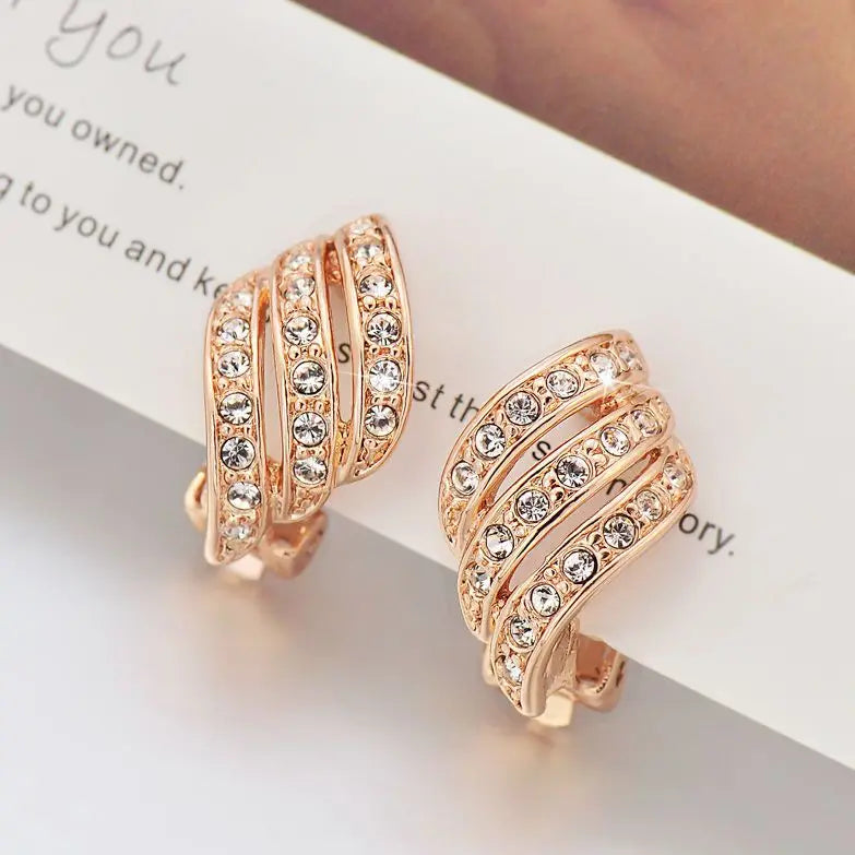 Korea Design Rhinestone Clip On Earrings No Hole Women's Simple Elegant Style Ear cuff  Bridal Wedding Party Earrings Jewelry