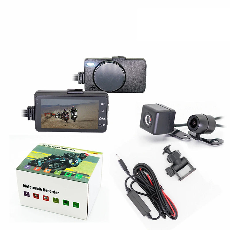 Cámara dual DVR para motocicleta, cámara para tablero de instrumentos con doble pista especial, delantera y trasera, HD, resistente al agua, grabadora de video para conducción de motocicletas