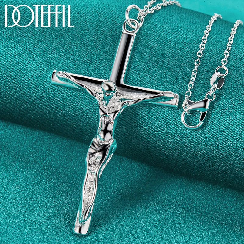 DOTEFFIL - Collar con colgante de cruz de Jesús en plata de ley 925, cadena de 16/18/20/22/24/26/30 pulgadas para mujer y hombre, joyería de boda con abalorio