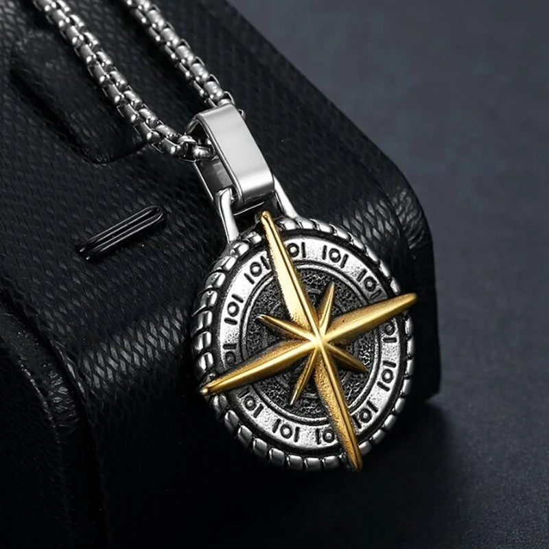 Quality Fashionable Medal Necklace Pendant Pirate Ship Compass Personality Men\'s Necklace Pendant Hip Hop Jewelry Trend Jewelry