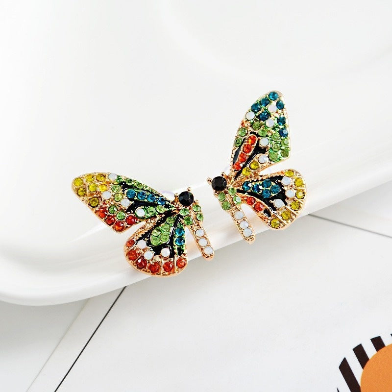 Delysia King Colorful Crystal Butterfly Ear Stud Women Trendy Dream Elegant Temperament Earrings Studs