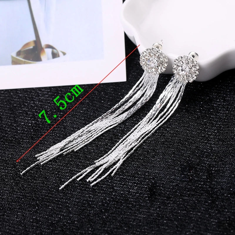 Korean Fashion Personality Temperament Crystal Tassel Earrings Bridal Ear Jewelry For Women Long Oorbellen