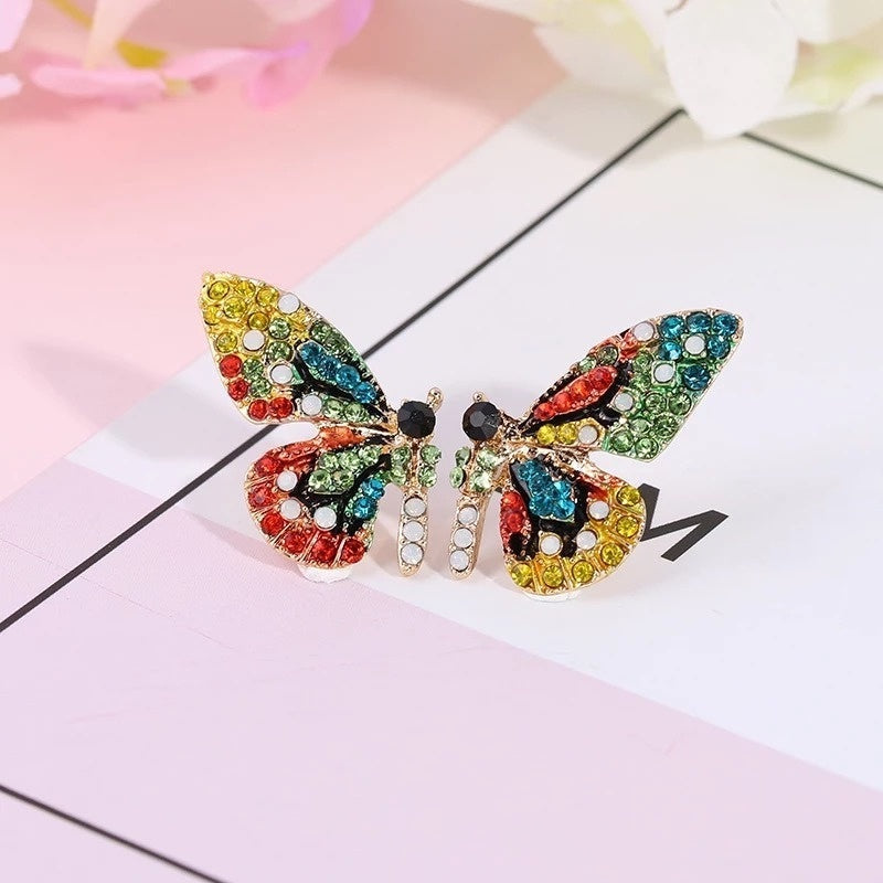 Delysia King Colorful Crystal Butterfly Ear Stud Women Trendy Dream Elegant Temperament Earrings Studs