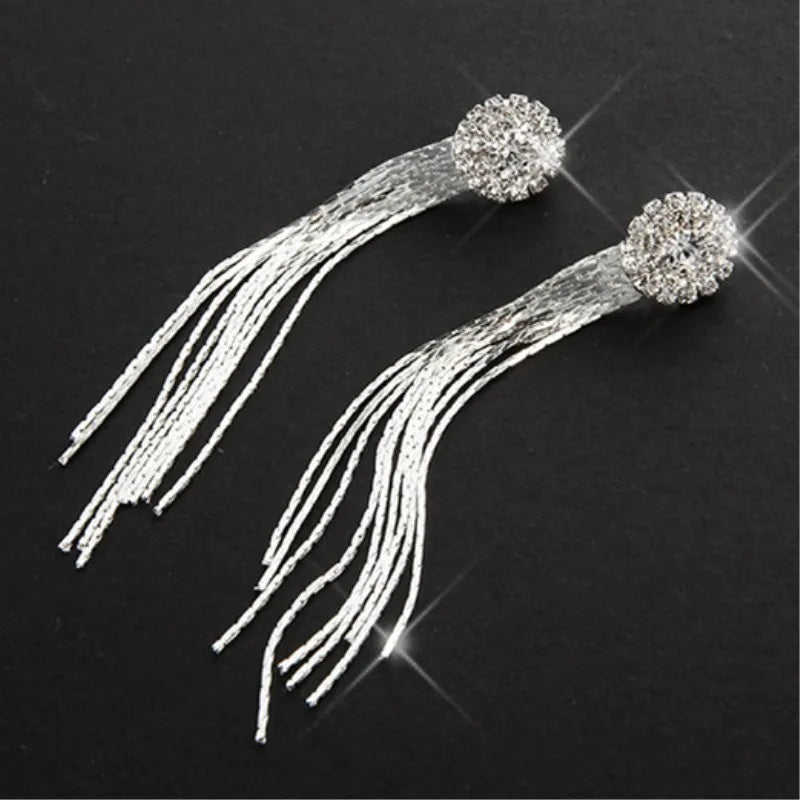 Korean Fashion Personality Temperament Crystal Tassel Earrings Bridal Ear Jewelry For Women Long Oorbellen