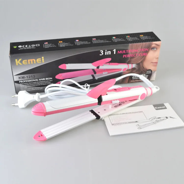 KEMEI 3 in 1 Ceramic Straightener Curler Hair Iron with Comb Corn Clip Curling Iron Straightening Iron prancha alisadora KM-1213