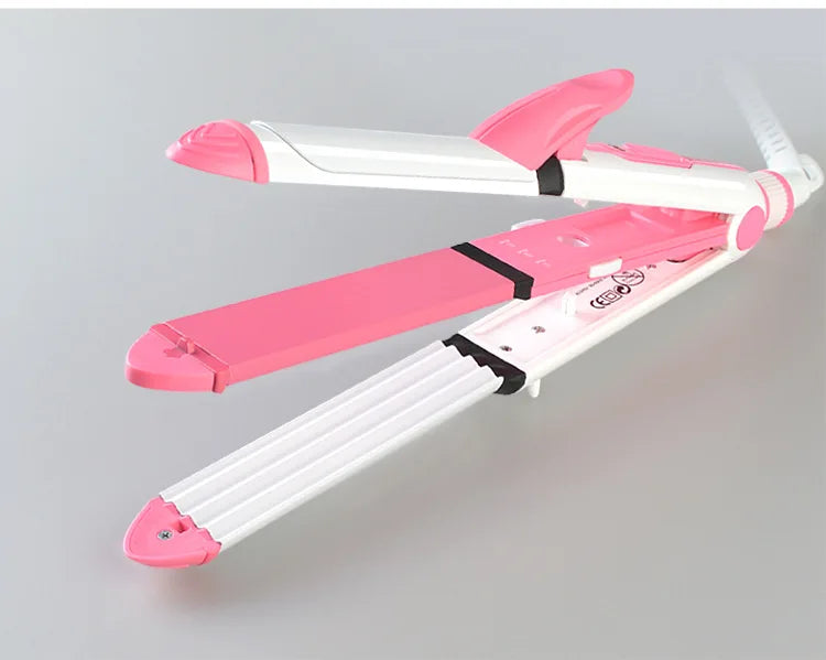 KEMEI 3 in 1 Ceramic Straightener Curler Hair Iron with Comb Corn Clip Curling Iron Straightening Iron prancha alisadora KM-1213