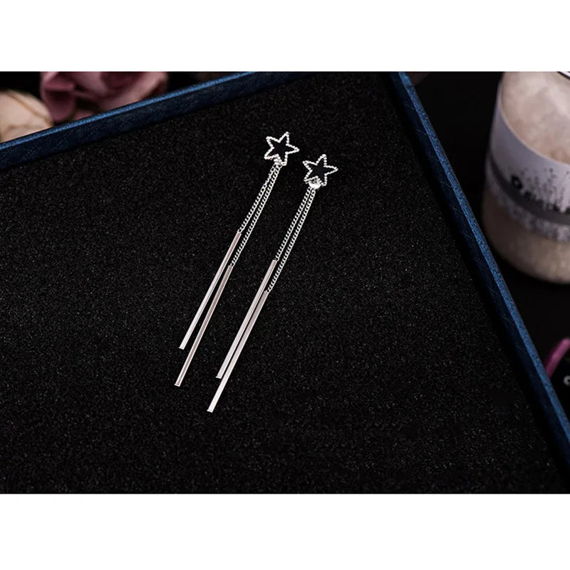 Korea Style Double Long Tassel Star Shape Clip on Earring Without Piercing for Women Elegant Cute No Hole Earrings Anti Allergy