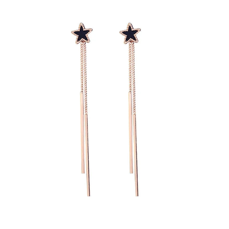 Korea Style Double Long Tassel Star Shape Clip on Earring Without Piercing for Women Elegant Cute No Hole Earrings Anti Allergy