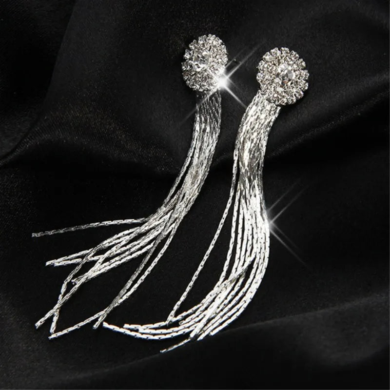 Korean Fashion Personality Temperament Crystal Tassel Earrings Bridal Ear Jewelry For Women Long Oorbellen