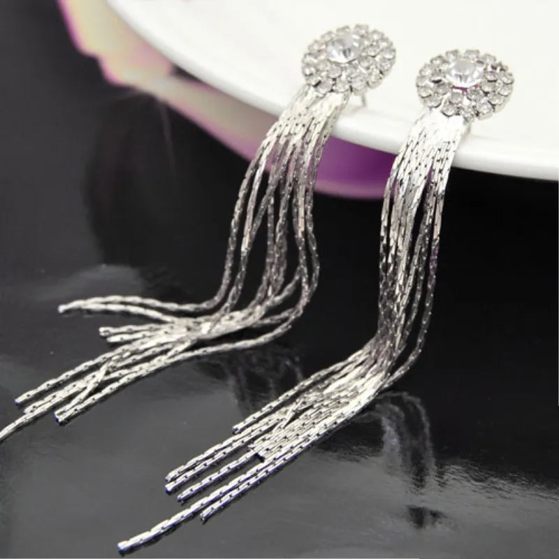 Korean Fashion Personality Temperament Crystal Tassel Earrings Bridal Ear Jewelry For Women Long Oorbellen