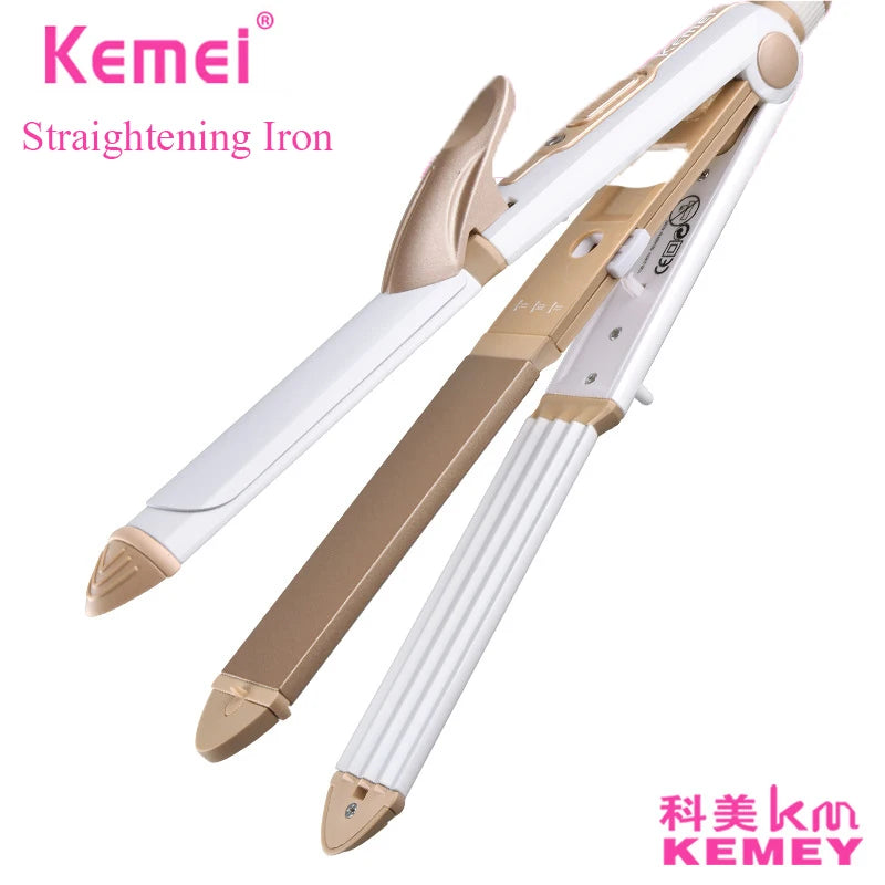 KEMEI 3 in 1 Ceramic Straightener Curler Hair Iron with Comb Corn Clip Curling Iron Straightening Iron prancha alisadora KM-1213