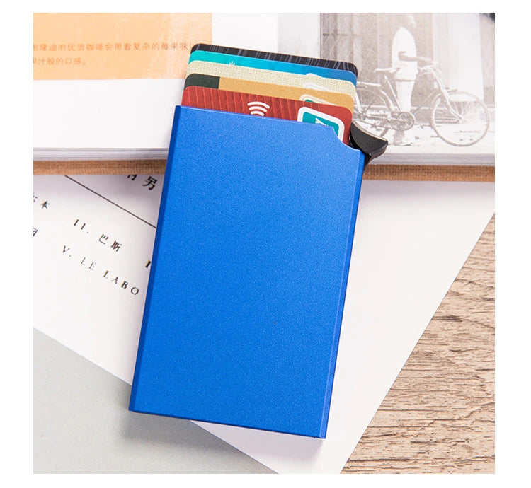 RFID Anti-theft Smart Wallet Thin ID Card Holder Unisex Automatically Solid Metal Bank Credit Card Holder Business Mini