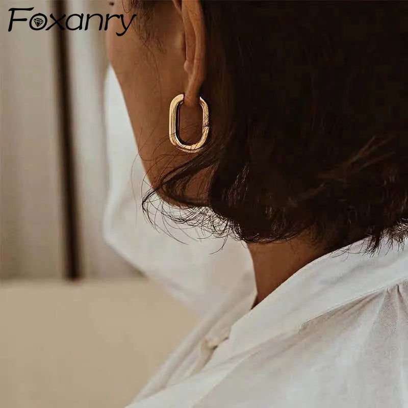 Foxanry Minimalist Stamp Earrings for Women INS Fashion Geometric Ellipse U-Shape Elegant Bride Jewelry Gifts