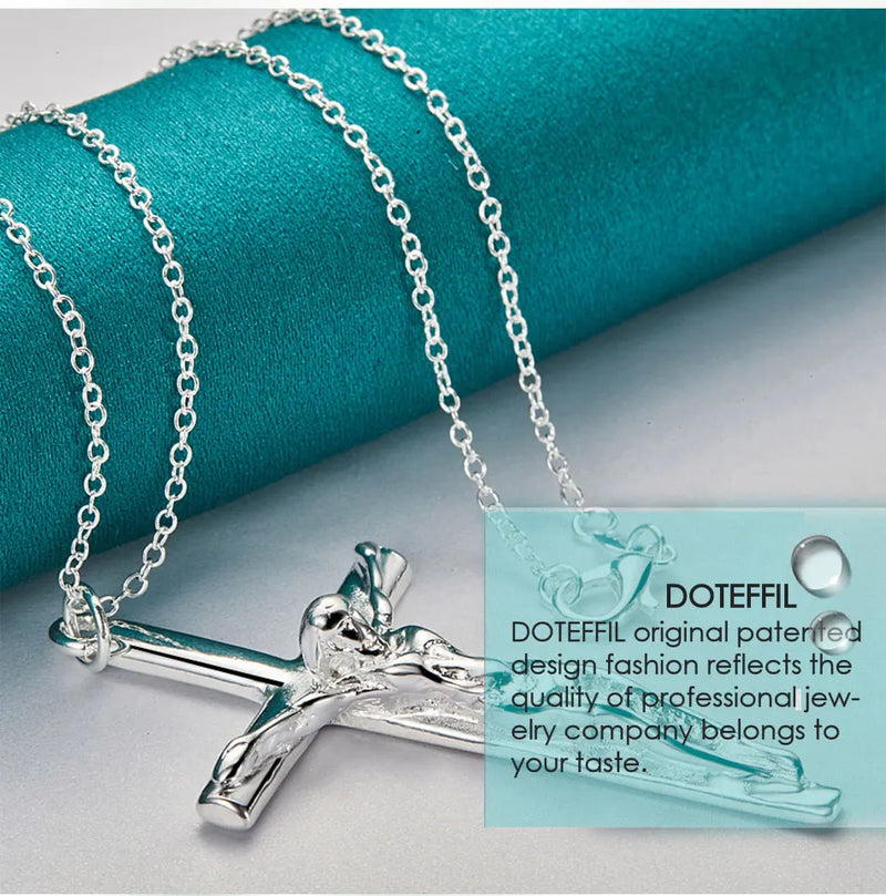 DOTEFFIL - Collar con colgante de cruz de Jesús en plata de ley 925, cadena de 16/18/20/22/24/26/30 pulgadas para mujer y hombre, joyería de boda con abalorio