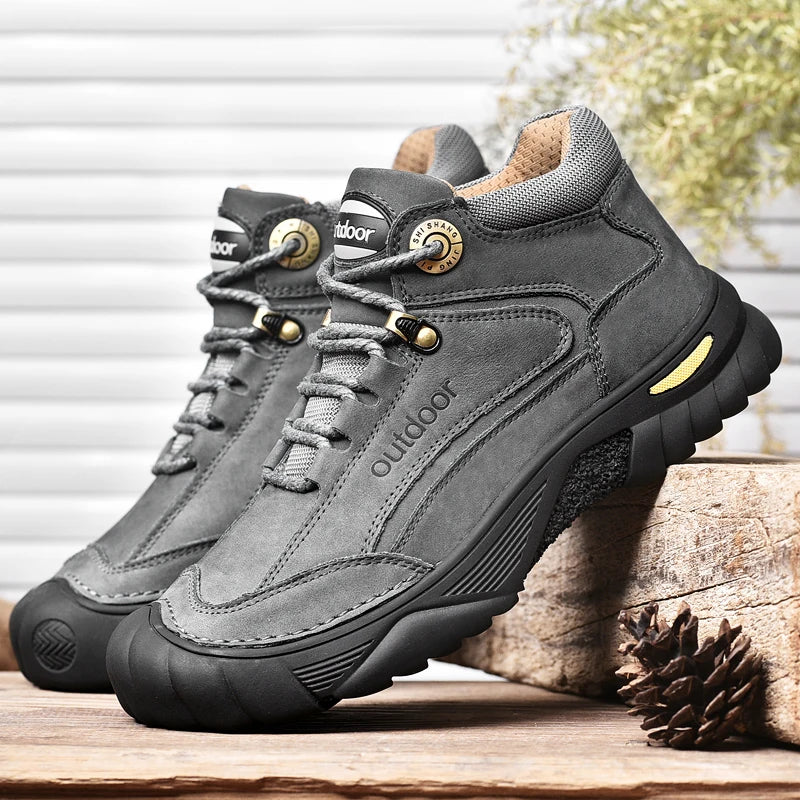 Winter Black Genuine Leather Comfy Men's Shoes Fashion Luxury Brand Men Boots New Design Outdoor Hiking Boots Man Casual Boots