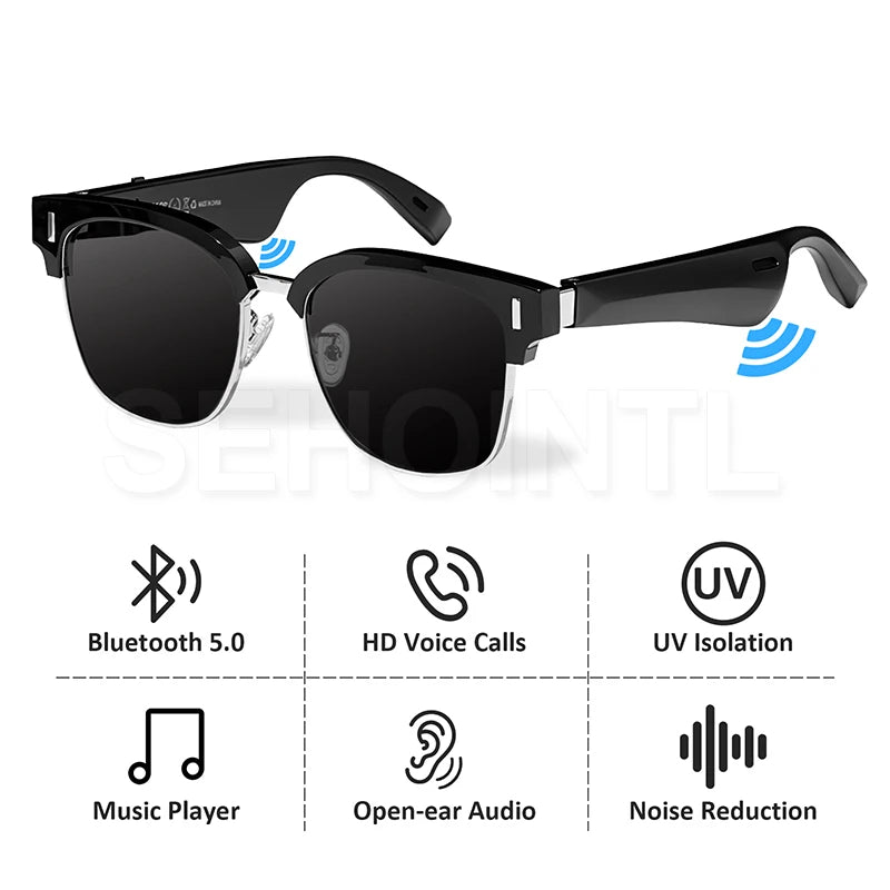 Smart Sunglasses Anti-Blue Audio Glasses Wireless Bluetooth Open Ear Speaker Headsets Handsfree Music Call for Gaming Meeting..