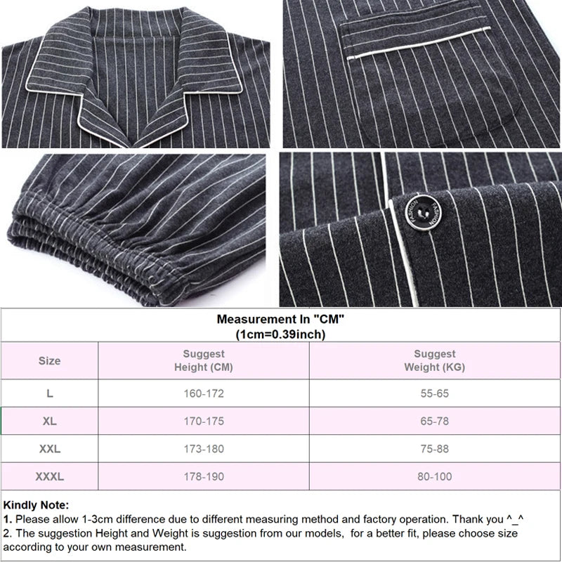 Mens Pajama Sets Home Suit Modern Style Man Sleepwear 2 Pieces Lounge Sleeping Wear Tops + Pants Plaid Long Sleeve PJ Set