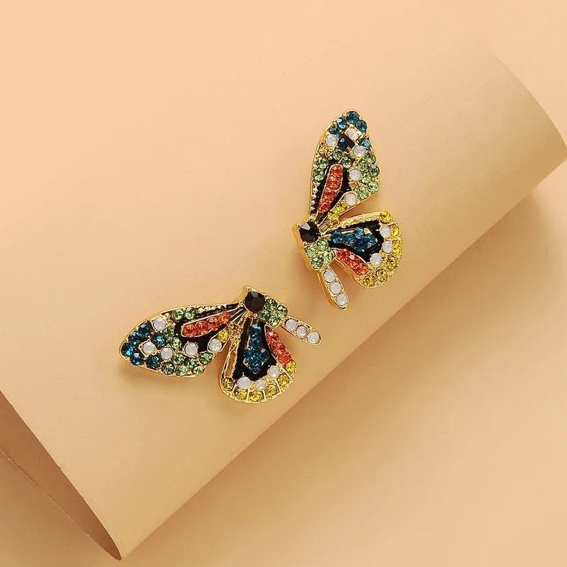 Delysia King Colorful Crystal Butterfly Ear Stud Women Trendy Dream Elegant Temperament Earrings Studs