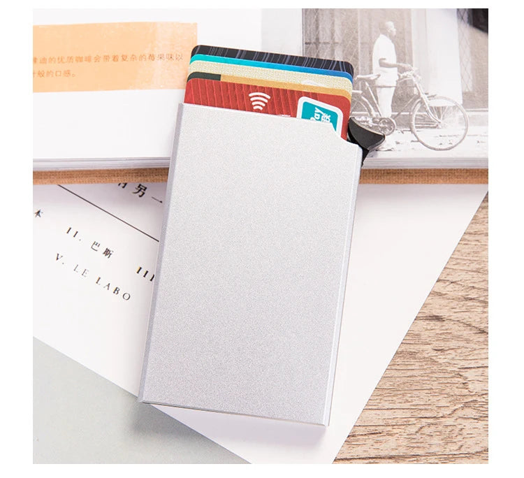 RFID Anti-theft Smart Wallet Thin ID Card Holder Unisex Automatically Solid Metal Bank Credit Card Holder Business Mini