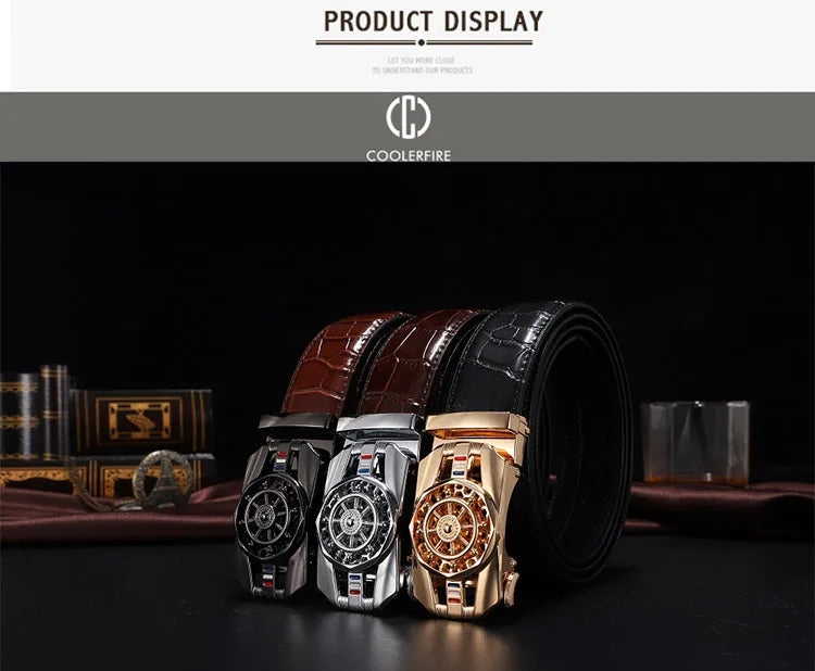 Men Genuine Leather Belts Brand Luxury Stone Pattern High Quality Business Work Automatic Buckle Belts for Men ZD121