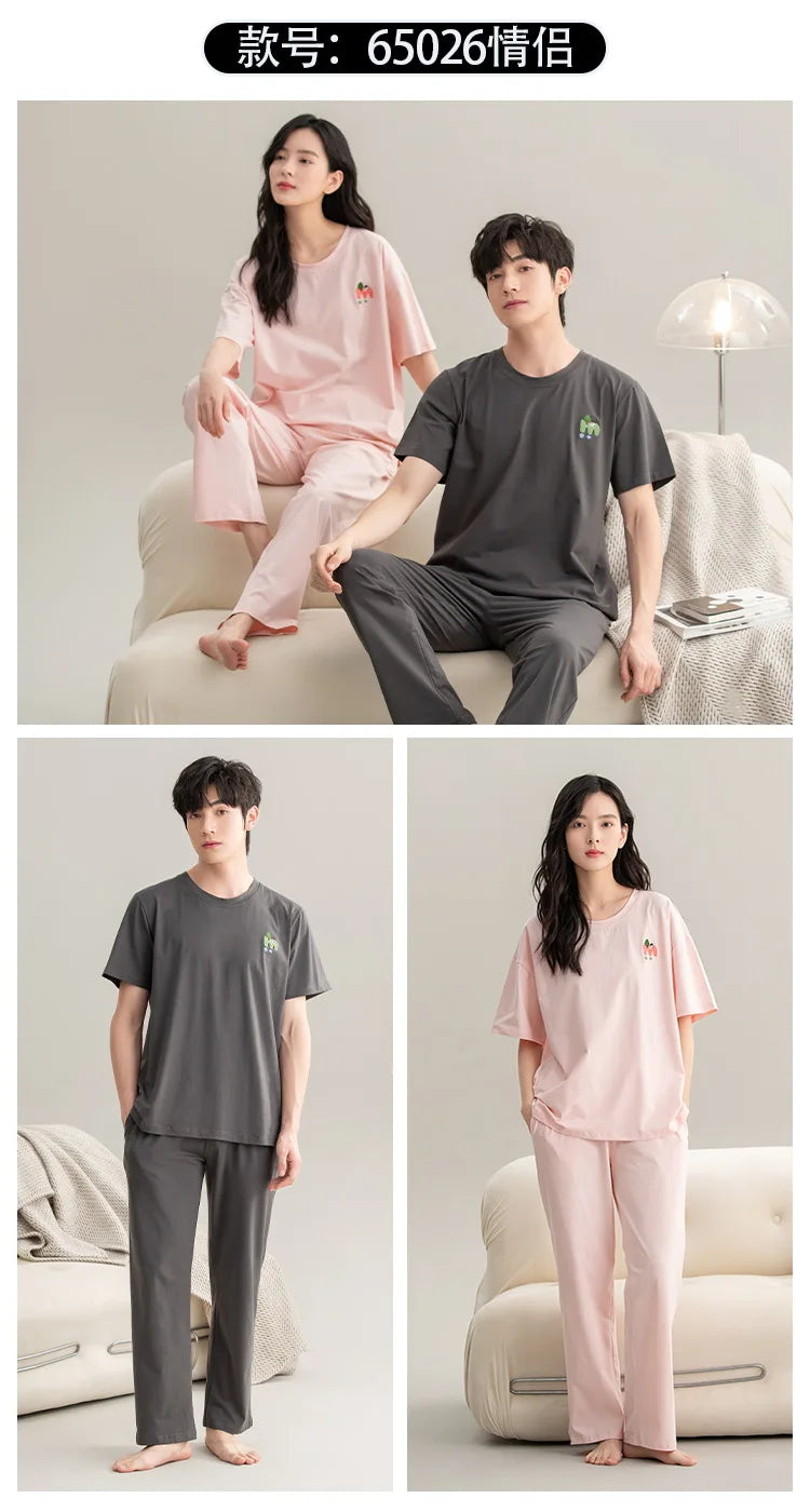 Couple Pajamas Summer Cotton Short Sleeve Trousers Sleepwear men's women's 2024 new simple loungewear pijama feminino Hombre