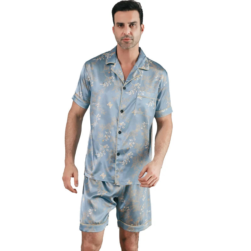 Pijama de hombre de manga corta de verano de seda helada, ropa de casa, cárdigan fino informal de verano para hombre, se puede usar como un conjunto de ropa de casa