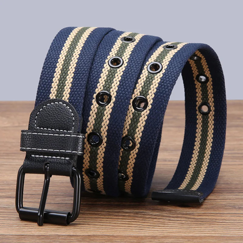 Fashion Perforated Knitted Canvas Belt for Men Jeans Clothing Accessories Sports Military Tactical Mens Belts for Student 2024