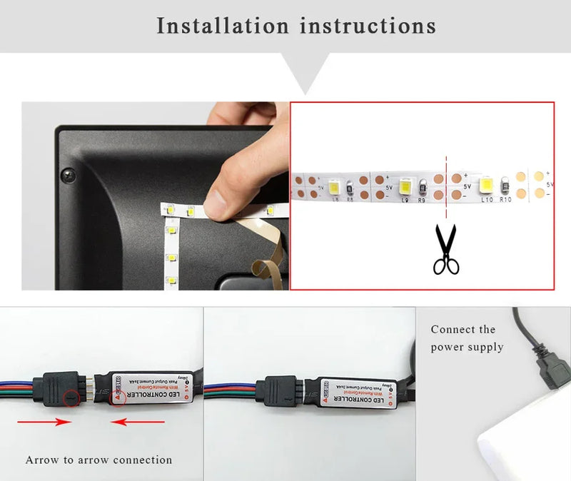 Luces LED para habitación, tira de luz LED USB de 5 V, enchufe Rgb 5050, 5 m, 10 m, retroiluminación LED para TV, luces LED inteligentes, accesorios de configuración para juegos