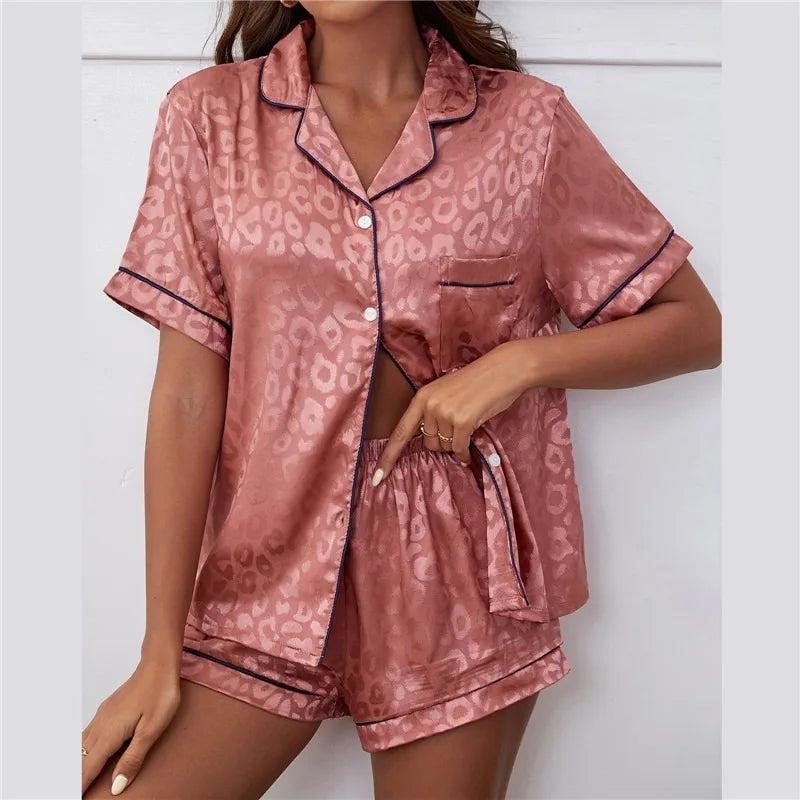 Pajama Set Women's Striped Silky Satin Pajamas Short Sleeve Top with Shorts Sleepwear PJ Set Underwear 2023 New S-3XL