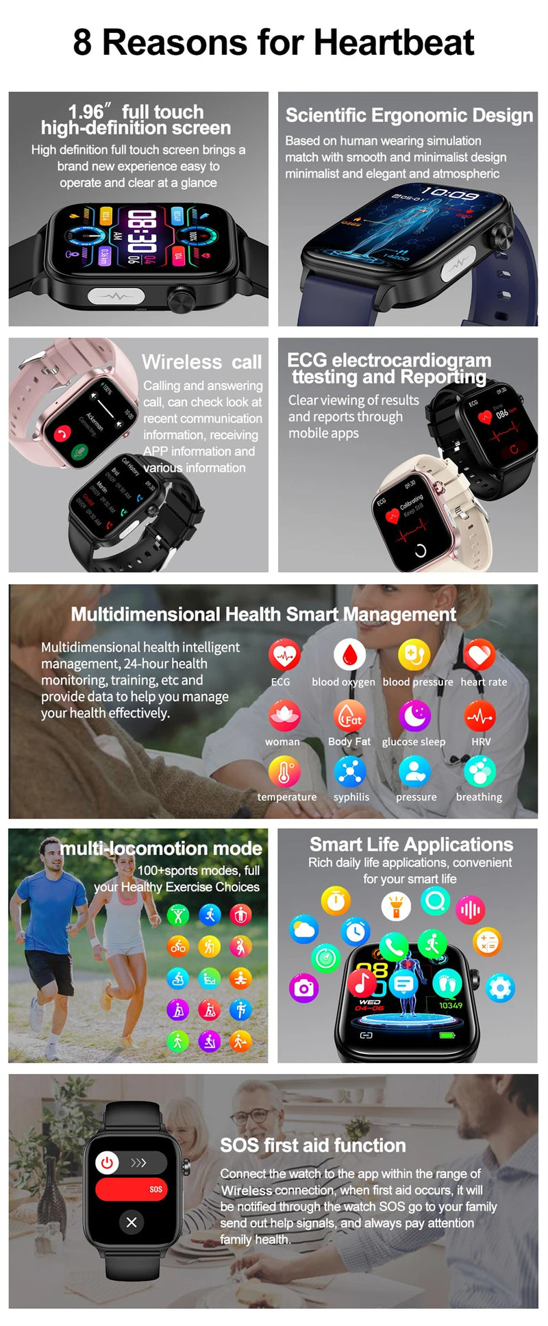 LIGE Health Medical Grade Smart Watch Blood Lipid Uric Acid ECG+PPG Body Temperature Bluetooth Call Smartwatch Men Women Watches