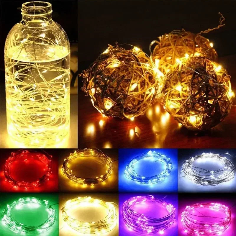 Cadena de luces LED de alambre de cobre de 1 m, 2 m, 3 m, 5 m, 10 m, 20 m y 30 m, guirnalda de luces festivas para árbol de Navidad, decoración de bodas y fiestas