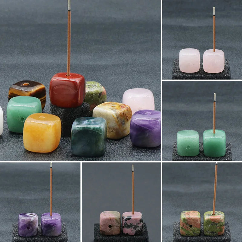 Square Natural Crystal Stone Incense Stick Base Holder Healing Quartz Gemstones Fragrant Aromatherapy Incense Holder Tray Decor