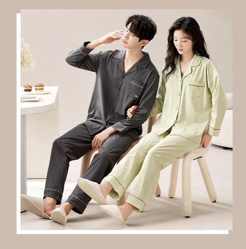 2024 New Cotton Homewear for Couples Autumn Women and Men Matching Cardigan Pajamas Set Young Girl Boy Pjs Pijamas Mujer Hombre