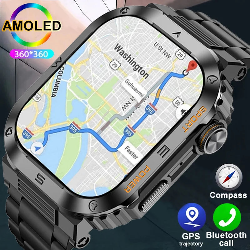 Nuevo reloj inteligente militar resistente con GPS para hombre, relojes deportivos IP68, resistente al agua, 2,01 pulgadas, llamadas por voz IA y Bluetooth, reloj inteligente para Android IOS