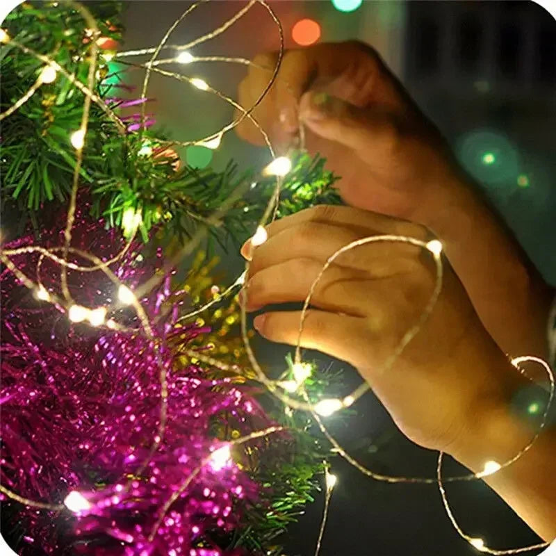 Cadena de luces LED de alambre de cobre de 1 m, 2 m, 3 m, 5 m, 10 m, 20 m y 30 m, guirnalda de luces festivas para árbol de Navidad, decoración de bodas y fiestas