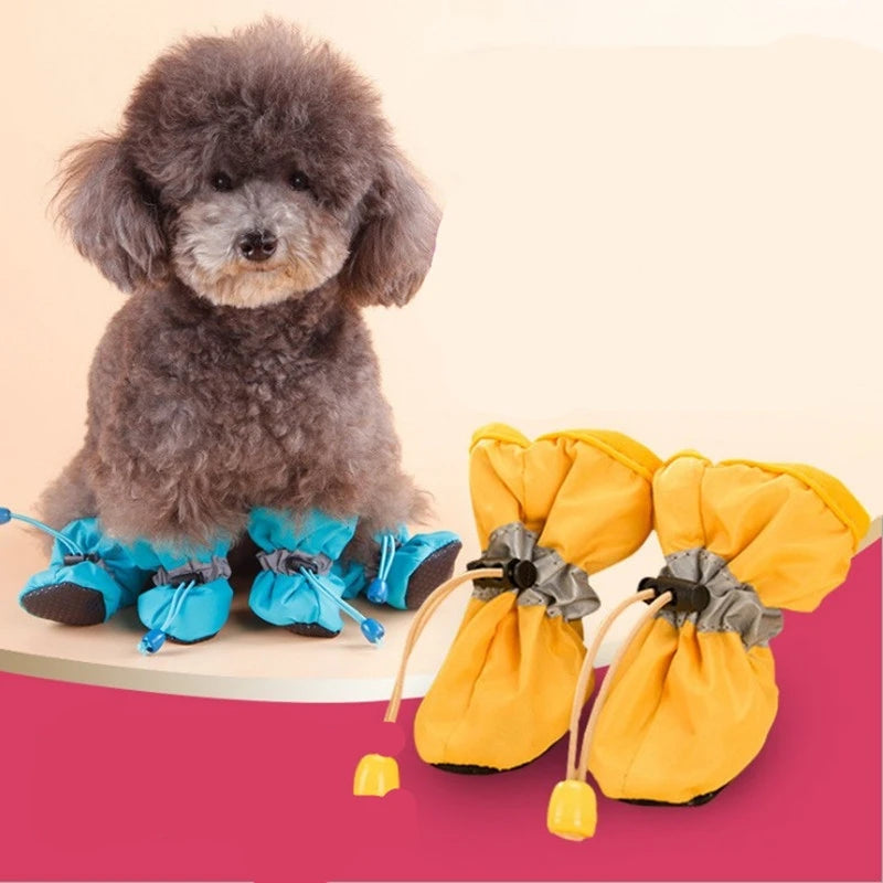 4pcs/set Waterproof Pet Dog Shoes Anti-slip Rain Boots Footwear for Small Cats Dogs Puppy Dog Pet Booties Pet Paw Accessories