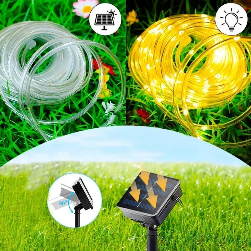 300Led Outdoor Solar Tube Rope Led Fairy Light Garden Christmas Decoration Xmas Wedding Garland Waterproof String Light Strip