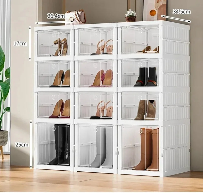 Foldable Shoe Storage Box Stackable Dustproof Transparent Living Room Sneaker Cabinet For Closet Multi Layer Cubby Shoes Rack